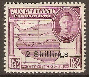 Somaliland Protectorate 1951 2s on 2r Purple. SG133.